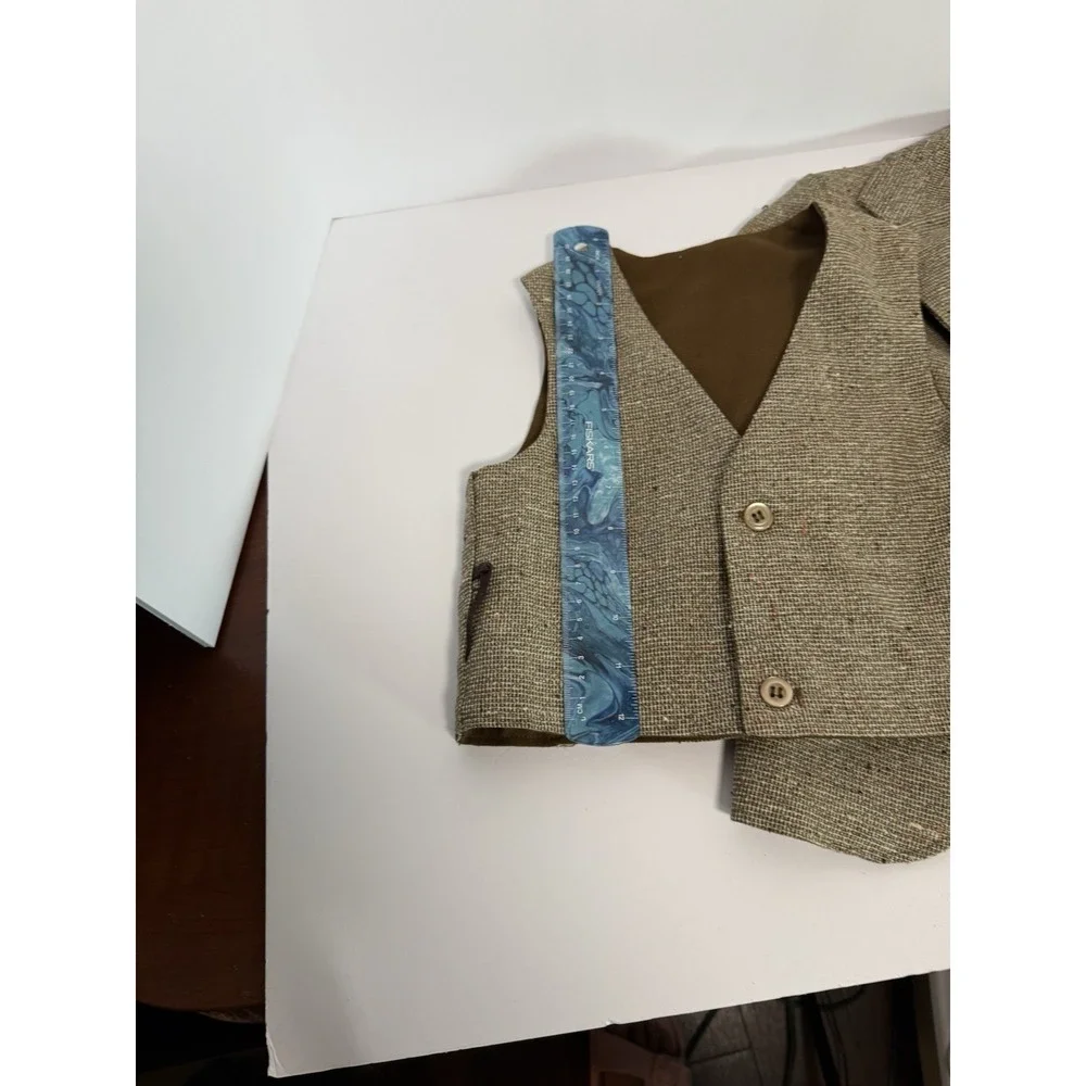 Vintage Mens Brown Herringbone Tweed Belted Jacket and Vest Set 1940s 50s Style